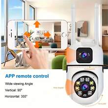 3MP+3MP 无线安防摄像头，双镜头室内监控，自动追踪报警，高清夜视，智能家居安防摄像头，适用于青少年监控，2.4GHz WiFi 室内/室外摄像头，支持 SD 卡/云存储（需额外付费），手机 App 控制镜头旋转 - 白色 - 查看 3