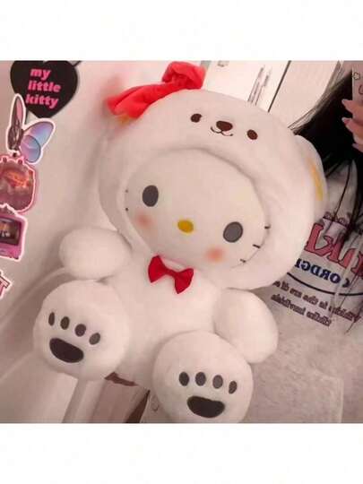 1pc Hello Kitty Plush Doll Transformed Into White Bear Stuffed Animal, KT Cat Doll Pillow, Birthday Gift, Children Comfort Doll, Home Decor