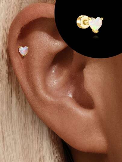 1Pc Heart 925 Sterling Silver Earrings For Women Romantic Tragus Stud Helix Stud Cartilage Stud 18K Gold Plated For Daily Wear Wedding Party Engagement Fine Jewelry