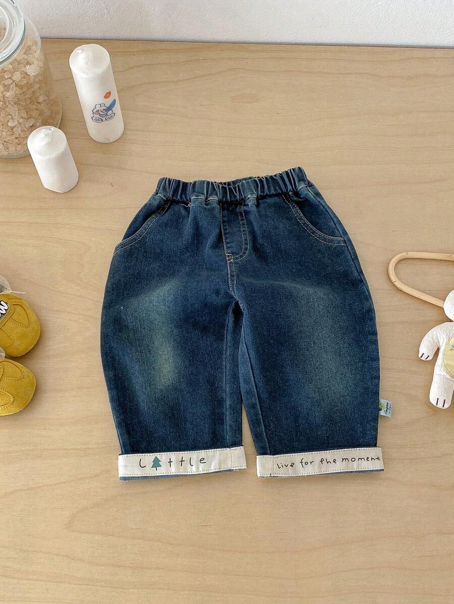 Spring Denim Cuffed Pants For Toddler Boys & Girls - Blue - View 1