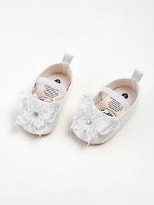 婴儿女童婚鞋蝴蝶结芭蕾舞公主玛丽珍平底鞋幼儿学步鞋新生儿婴儿床洗礼鞋 - 白色 - 查看 8