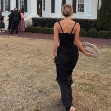 一件时尚性感露背正式晚礼服，适合女士参加派对，黑色，夏季优雅款 - 黑色 - 查看 2