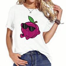 Womens Cute Plum Fruit Relaxing Lazy Plum T-Shirt, 220g Pure, Casual Crew Neck, Perfect For Leisure Days And City Strolling. - Black - View 2