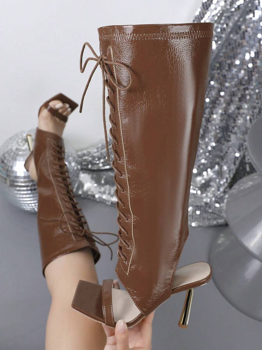 Elegant Commuting Women's High Heel Sandals With One-Strap Design - Brown - View 1