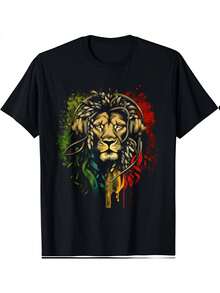Lion Shirt Black Colors Music Headphones Design Casual Wear And Street Style - 黑色 - 查看 1
