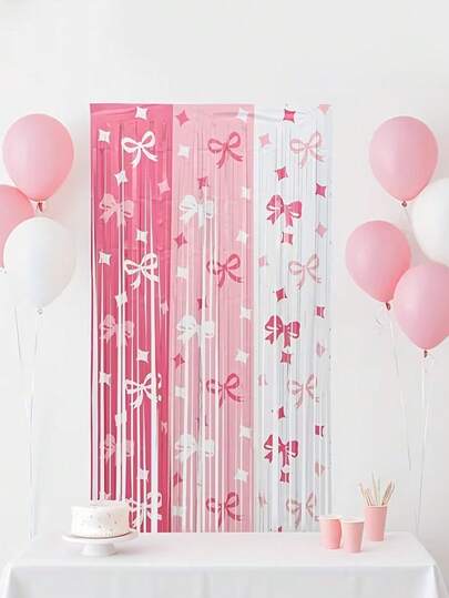 1/2pcs Plastic Bowknot Tassel Curtain, Pink & White Butterfly Pattern Tassel, Suitable For Birthday, Wedding, Bridal Party, Baby Shower, Girl's Birthday Party Decoration, Event Party Supplies
