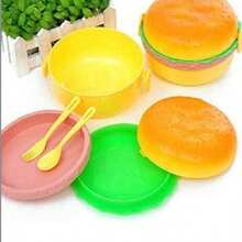 AIDROM MART Lunch Box en forma de hamburguesa 2 capas para niños diseño compacto y duradero ideal para comidas escolares y viajes fácil de transportar y limpiar - Amarillo - Ver 3