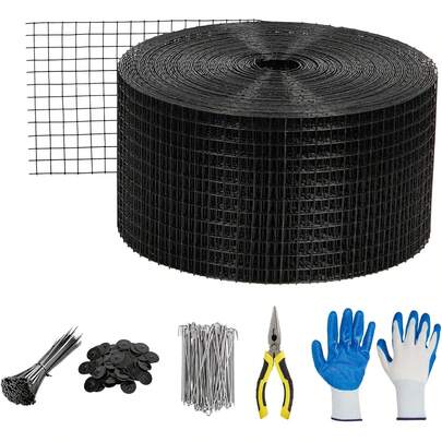 Dragonpad 1/2-Inch Grid Solar Panel Bird Guard Kit | Heavy-Duty PVC Coated Mesh With 100 Fastener Clips, 100 Cable Ties, Gloves & Pliers For Bird & Critter Control