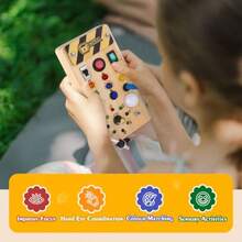Hoarosall Montessori - Tabla ocupada para s pequeños tabla ocupada de madera para bebés con 8 interruptores de luz LED juguetes sensoriales con interruptor de luz juguetes de viaje para bebés y s-B016 - Tablero de actividades Montessori - Ver 6