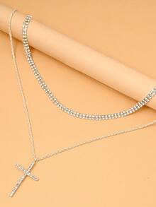 New Cross Necklace, European American Style Versatile INS Viral Multi-Layer Choker, Fashion Jewelry For Women - Silver - View 4