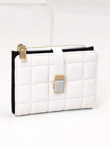 2026 New Spring/Summer Kids Wallet, Checkered Snap Closure Multi-Function Coin Purse Card Holder Zipper Pouch - Black and White - View 4