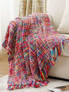 Multicolor Throw Blanket With Tassels, Home Decorative Colorful Throw Blanket For Couch, Boho Throw Blankets For Sofa, Bed Thows For Foot Of Bed, 50"X60" - Multicolor - View 1