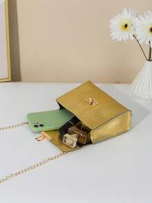 1 件女士极简蜥蜴纹链条扭扣斜挎方包，适合派对、旅行、日常使用，也是理想的礼物之选。 - 彩色 - 查看 11