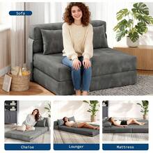 Sofá Cama y Silla Plegable 4 en 1 – Dormir Convertible, sofá de Dos plazas Plegable con Almohada, salón de Piso con copetudo para Sala de Estar, recámara, habitación de Invitados, Gris Oscuro - Gris Oscuro - Ver 4