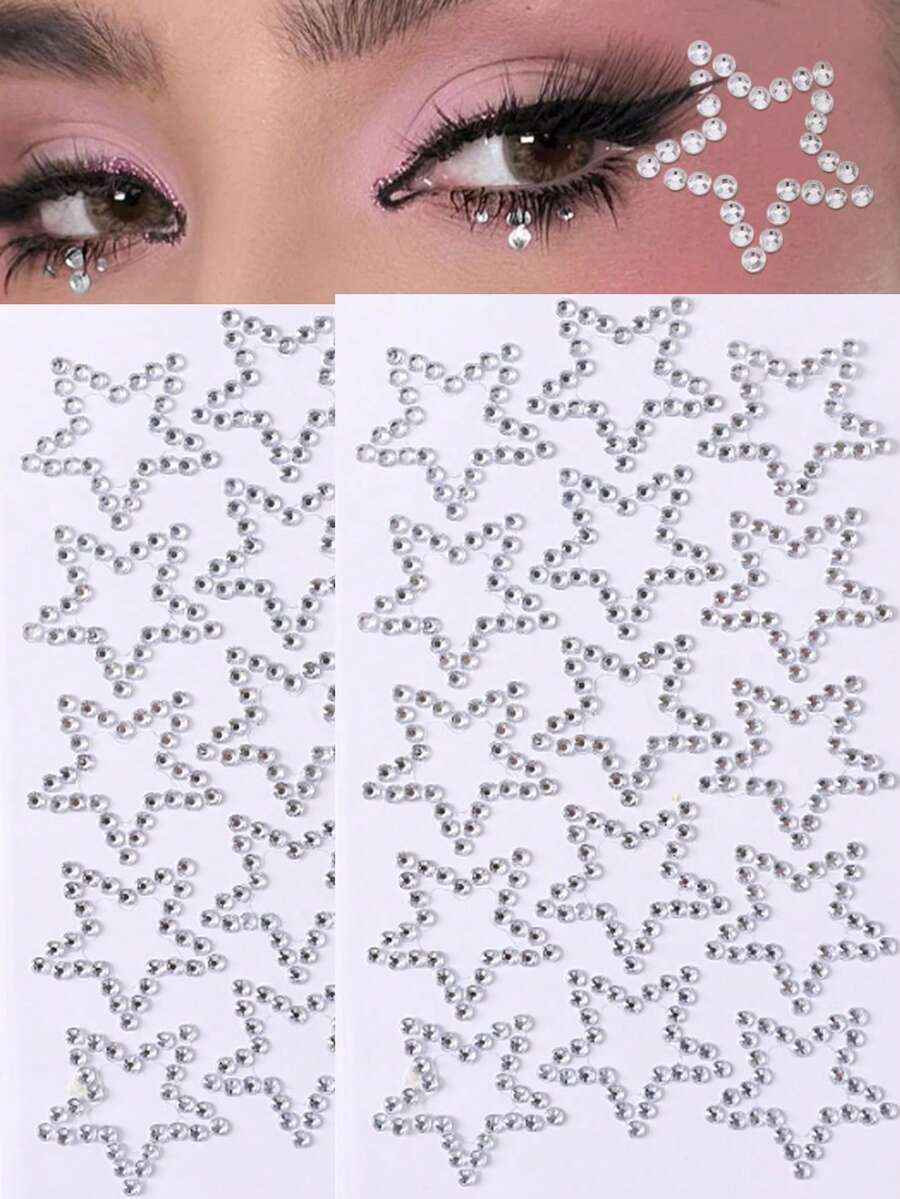 3/2/1pc Sticker Five-Pointed Star Rhinestone Stickers For Stage Makeup, Rhinestone Stickers For Decoration, Diamond Stickers, Support Notebook. - Multicolor - View 1
