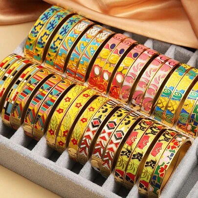 1 chiếc vòng tay tráng men thanh lịch bằng thép không gỉ dành cho nữ, thích hợp làm quà tặng cho bạn bè nữ.