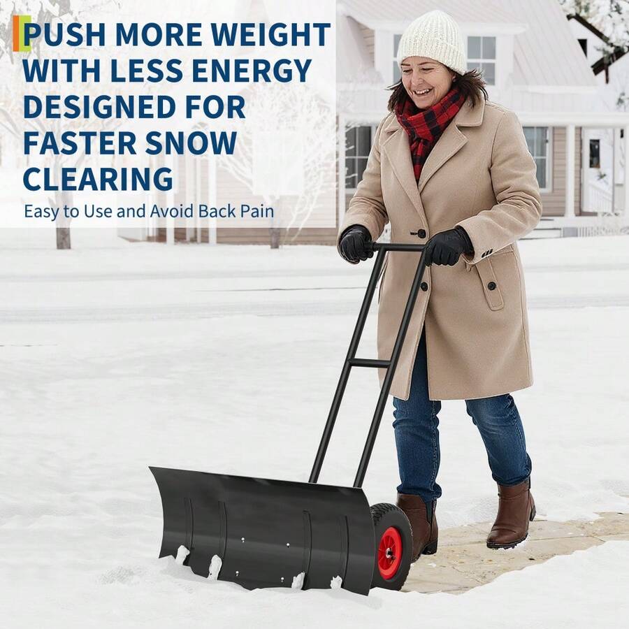 Yiwa 30"/40" Snow Shovel With Wheels, Heavy Duty Carbon Steel Snow Plow, Adjustable Blade Angle & Ergonomic Handle For Driveway And Sidewalk - 39.37"x16.54"(100x42cm) - View 1