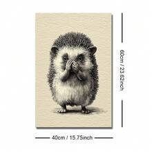 1幅带框/不带框复古刺猬遮住鼻子趣味动物帆布海报，乡村风格浴室墙面艺术印刷品，简约田园风厕所装饰，可爱复古画作，适用于卫生间、卧室、现代家居装饰 - A - 查看 11