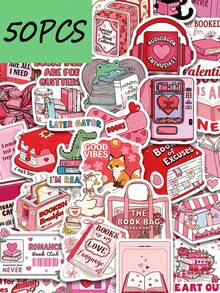 50PCS Pink Valentine's Day Bookish Series Stickers,Creative Cartoon Stickers, DIY Decorate Gift Boxes, Envelopes, Mobile Phones, Water Cups, Waterproof Stickers - Multicolor - View 2