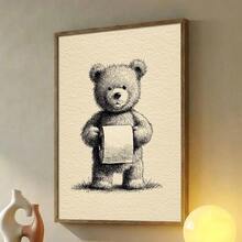 1 tấm tranh canvas in hình gấu bông Teddy cổ điển (có khung/không khung) dùng để trang trí nhà vệ sinh, phòng ngủ, nhà hiện đại, với họa tiết động vật ngộ nghĩnh, thích hợp để trang trí. - A - Xem 3