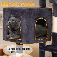 | 37.8\ Cat Tree Tower | Dark Gray | Multi-Level Indoor Activity Center With Sisal Scratching Posts, Condos, Pl 11ush Perches, Hanging Cat Toys | Sturdy, Easy To Assemble | For Kittens & Adult Cats - 深灰色 - 查看 6