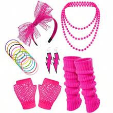 6 Pcs Vintage 80s 90s Accessory Set Fishnet Gloves Leg Warmers Headband Earrings Women Retro Party - Multicolor - View 6