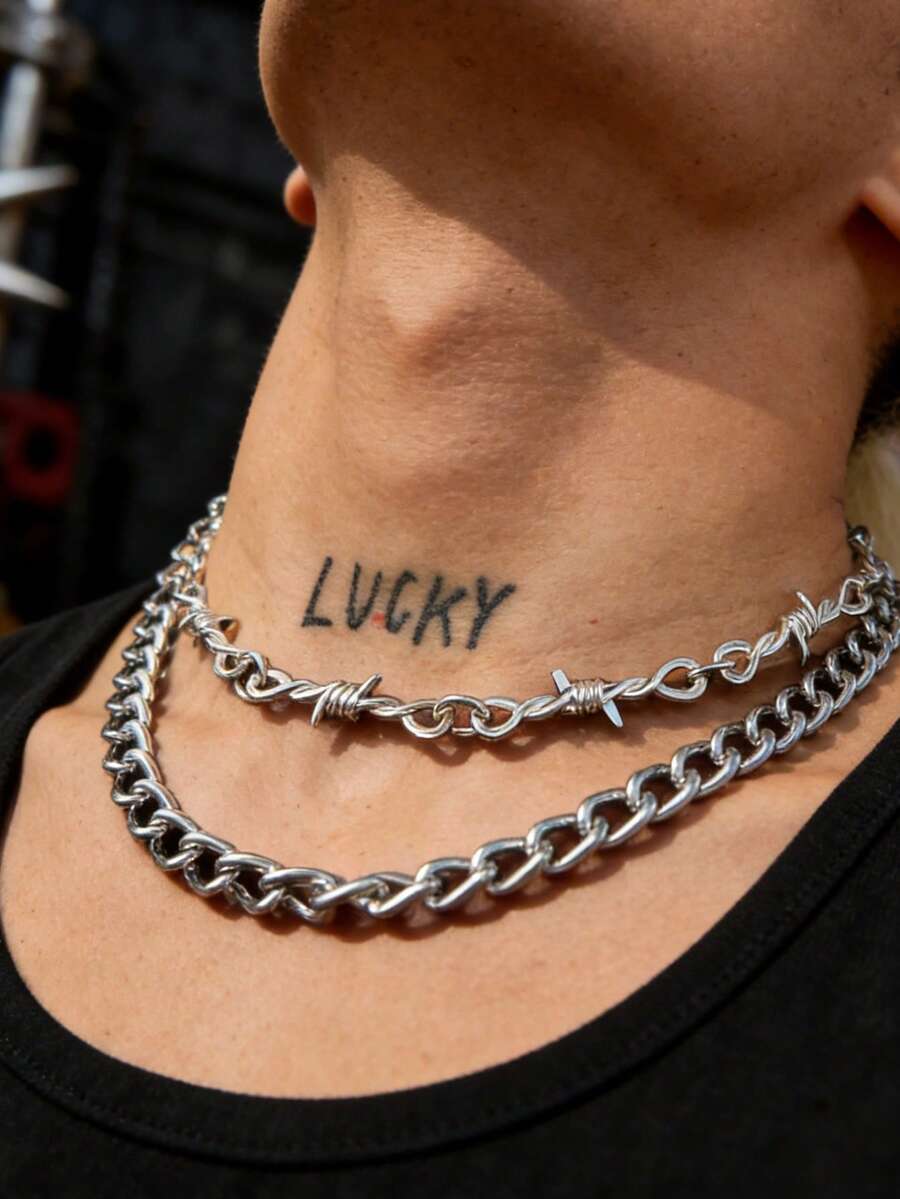 2件装朋克风铁丝双层项链，嘻哈饰品，另类饰品，手工饰品 - 雙層項鍊 - 查看 1