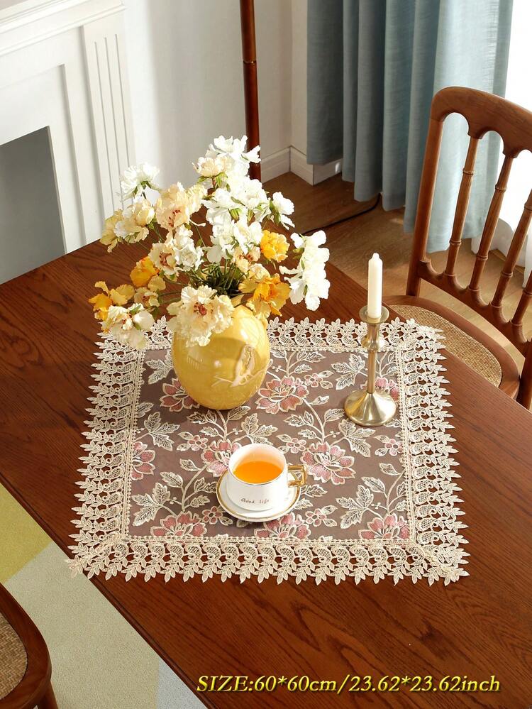 1pc Large Rectangular Tablecloth, 100% Polyester Fabric, Romantic & Fashionable, Exquisite Embroidery Craft. Suitable For Rectangular Dining Table, Coffee Table, Cabinet, TV Stand, Desk, Conference Table. Ideal For Home Decor - Tablecloth - View 8
