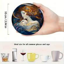 6pcs Retro Gold Foil Beauty Element Pattern Heat Insulation Wooden Coasters, Suitable For Home, Office And Party Drink Coasters, , Perfect Holiday Gift - Wooden Board-coaster - View 4