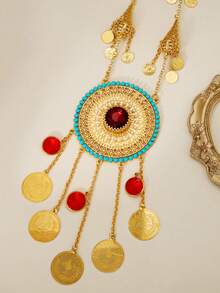 1件奢华金币流苏长项链，中东迪拜风格，女士珠宝，适合在斋月节期间佩戴。 - 金黃色 - 查看 2