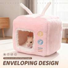 ITANDME Warm Hamster Hideout Hamster Bed Rat Bed Cute Television Shape Guinea Pig Bed Small Animal Bed, Warm Hamster Beds Guinea Pig Hideout Rat Hideout, Small Pet Beds For Guinea Pigs, Hamsters, Flower-Branch Mouse, Chinchillas And Other Small Pets - Multicolor - View 8