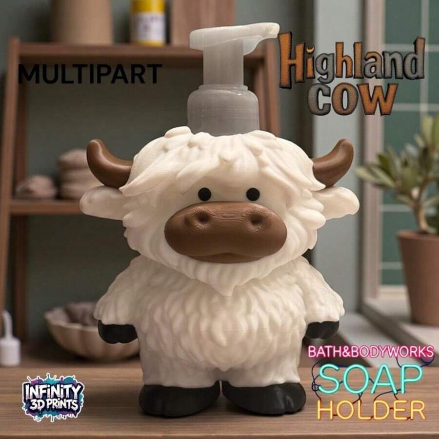 Giá đỡ xà phòng hình bò Highland, bình đựng xà phòng Highlandcow, đế chai nước rửa tay, khay đựng xà phòng hình động vật dễ thương dạng nhấn, thích hợp cho mặt bàn bếp, phòng giặt và phòng tắm. - Màu trắng, cỡ freesize - Xem 1