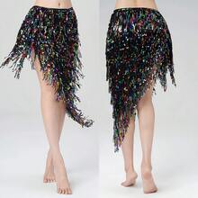 1件装女士亮片流苏半身裙,性感裹身式高腰半身裙,配有可调节腰带,波西米亚复古风格,适合节日、派对、夜店、海滩等场合。 - 彩色 - 查看 8