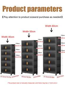 1个40/50/60厘米可折叠储物柜,1-5层双门储物整理柜,加厚塑料带轮储物柜,客厅玩具零食多层柜,衣物收纳柜,家用防尘置物架 - 黑色透明 - 查看 4