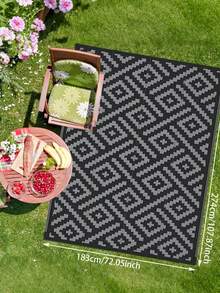 1pc 5'x8' Outdoor Rug For Patio , Waterproof Mat, Double-Sided Plastic Camping Rug, RV, Porch, Deck, Campers, Balcony, Backyard, Black And Gray - A - View 5