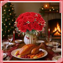 16 Bundles Artificial Peonies Flowers Fake Silk Peony Bouquet Faux Peonies Flowers Bulk For Decoration Vase Floral Arrangements Wedding Party Table (Bright Red) - 鮮紅色 - 查看 5