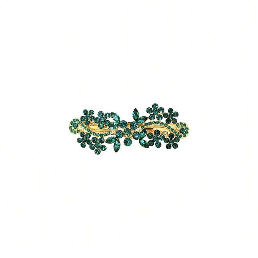 Hermoso clip para el cabello con cristales verdes - Verde/Oro - Ver 1