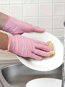 100/50/2 Pairs Pink Nitrile Disposable Gloves, Latex Gloves For Household Cleaning, Beauty, Cooking, No Powder - Multicolor - View 8