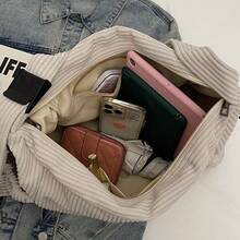 Large Women's Tote Bag In Corduroy Velvet | Modern, Lightweight And Spacious Casual Shoulder Bag For Everyday Use, Work And College - Màu be - Xem 4