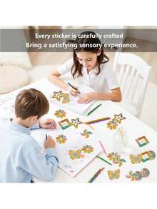 12片感官舒缓贴纸，纹理贴纸，帮助缓解患有注意力缺陷多动障碍或焦虑症儿童的课堂焦虑，适合作为男孩的生日礼物或课堂奖励。 - 彩色 - 查看 4