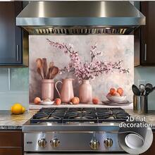 这款2D墙贴描绘了一瓶插满粉色鲜花和水果的花瓶，摆放在桌上。画面逼真，营造出优雅宁静的氛围。这款PVC材质的厨房墙贴易于粘贴。 - 款式1 - 查看 7