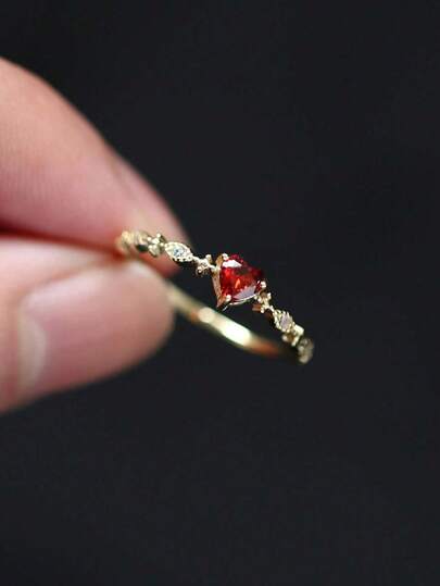 1枚时尚铜锆石心形戒指，优雅女士饰品，适合日常佩戴