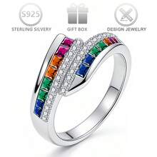 1pc 925 Sterling Silver Cubic Zirconia Unique Line Design Ring, Suitable For Daily Wear, Banquet, Wedding, Birthday Gift, Mother's Day Gift - Silver - View 9
