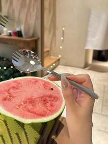 5pcs Stainless Steel Watermelon Spoon & Fork 2-In-1 Thickened Salad Spoon - Silver - View 4