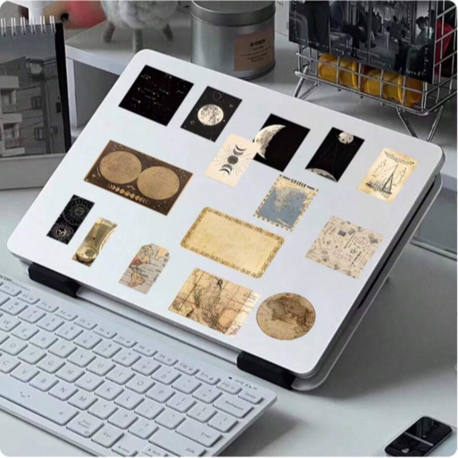 1 Stück 48 Stück Vintage verblasste Weltkarte, Astronomie Galaxie, Sterne, Mond Aufkleber Set für Laptop, Handy, Scrapbooking - 1 Stück Mischfarbe - Übersicht 1