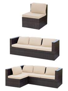 1pc Corn Kernel Jacquard Outdoor Sofa Seat Cushion Cover, Water-Resistant, Solid Color Polyester Elastic Removable Half-Wrapped Sofa Seat Cushion Cover, For Patio, Terrace, Garden Sofa - Beige - View 6