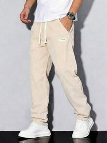 Men's Corduroy Casual Trousers For Spring And Autumn, Comfortable To Wear, With Drawstring And Pockets, Machine Washable. - Apricot - View 1