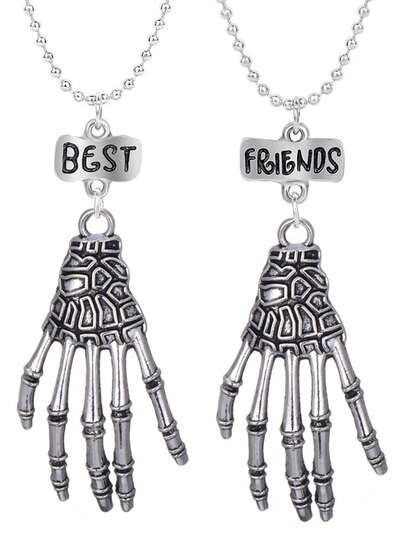 Halloween Skeleton Hand Red Rose Gothic Best Friend Necklace Retro Punk Best Friends Collar Chain