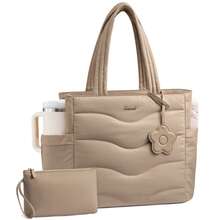 LOVEVOOK Tote Bag For Women,Puffer Work Bag,Quilted Teacher Nurse Tote Bag With Zipper For Travel Gifts For Women - 卡其色 - 查看 1