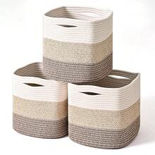 Cubos de almacenamiento de 11 pulgadas, cubos organizadores para estantería, cestas de almacenamiento para organizar, cestas de almacenamiento tejidas para estantes, cestas de cuerda de algodón para almacenamiento, marrón degradado (paquete de 3) - Marrón degradado - Ver 1